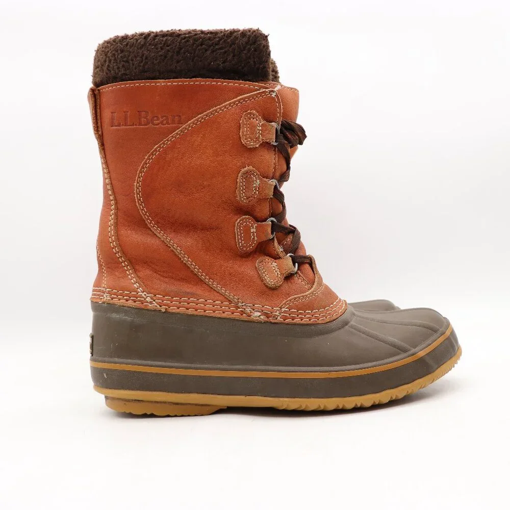 LL Bean Duck Boots Women's 7 M Brown Leather Shearling Winter Boots